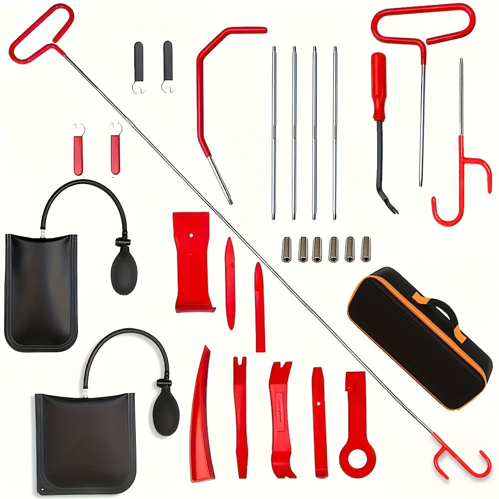 18pcs Car Emergency Tool Kit with Air Wedge and Organizer for Garage Storage