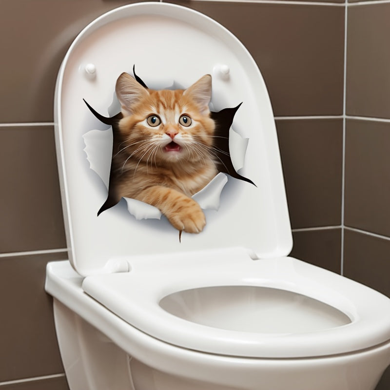 Orange Cat Toilet Seat Decal Removable Bathroom Door Sticker