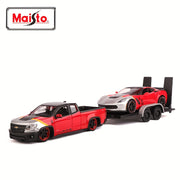 Juego de coches de juguete de aleación roja a escala 1:24 para niños con camiones y corvettes