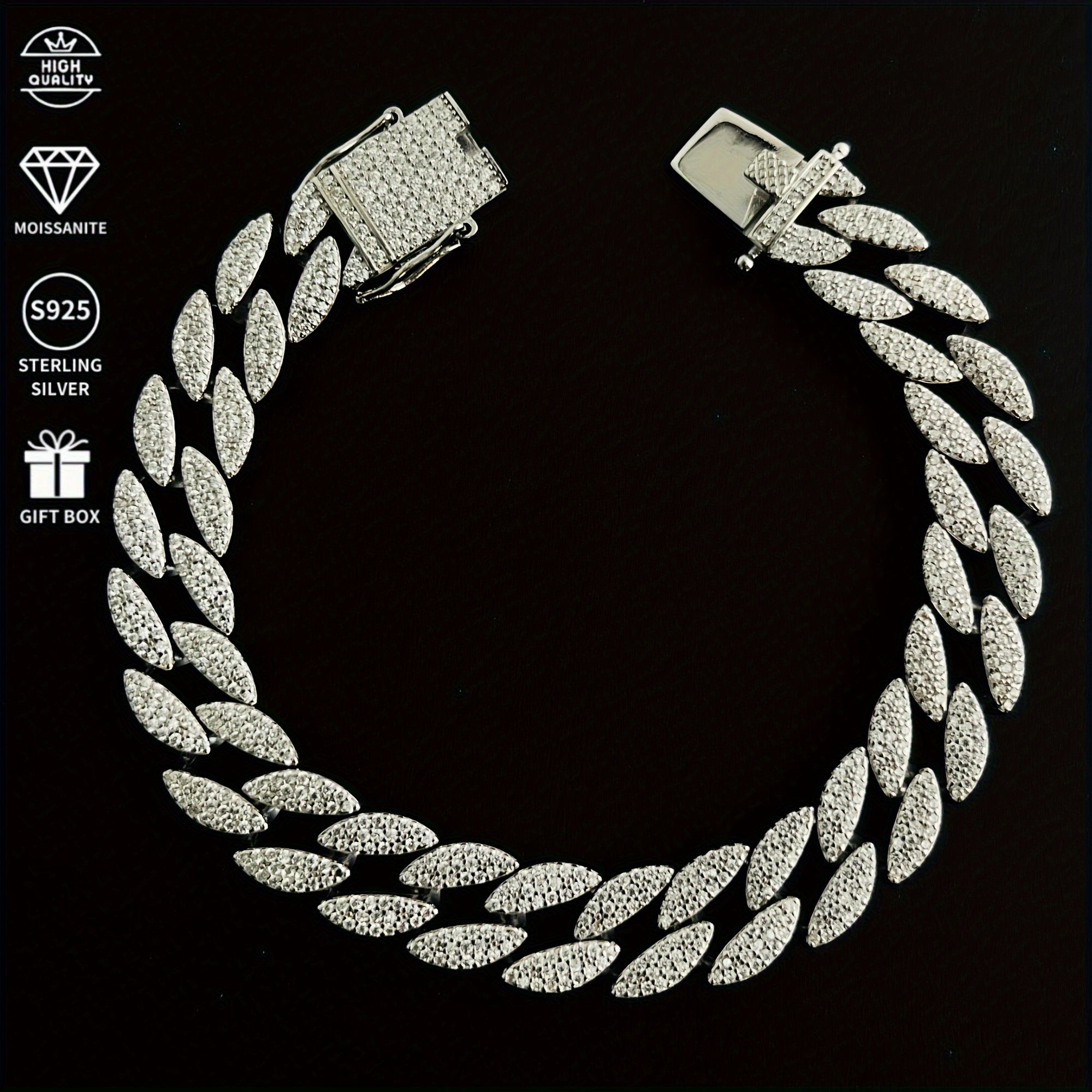  erkaklar uchun kumush Cuban taqinchoq 10mm Moissanite toshlar Vintage Punk Rock uslubi