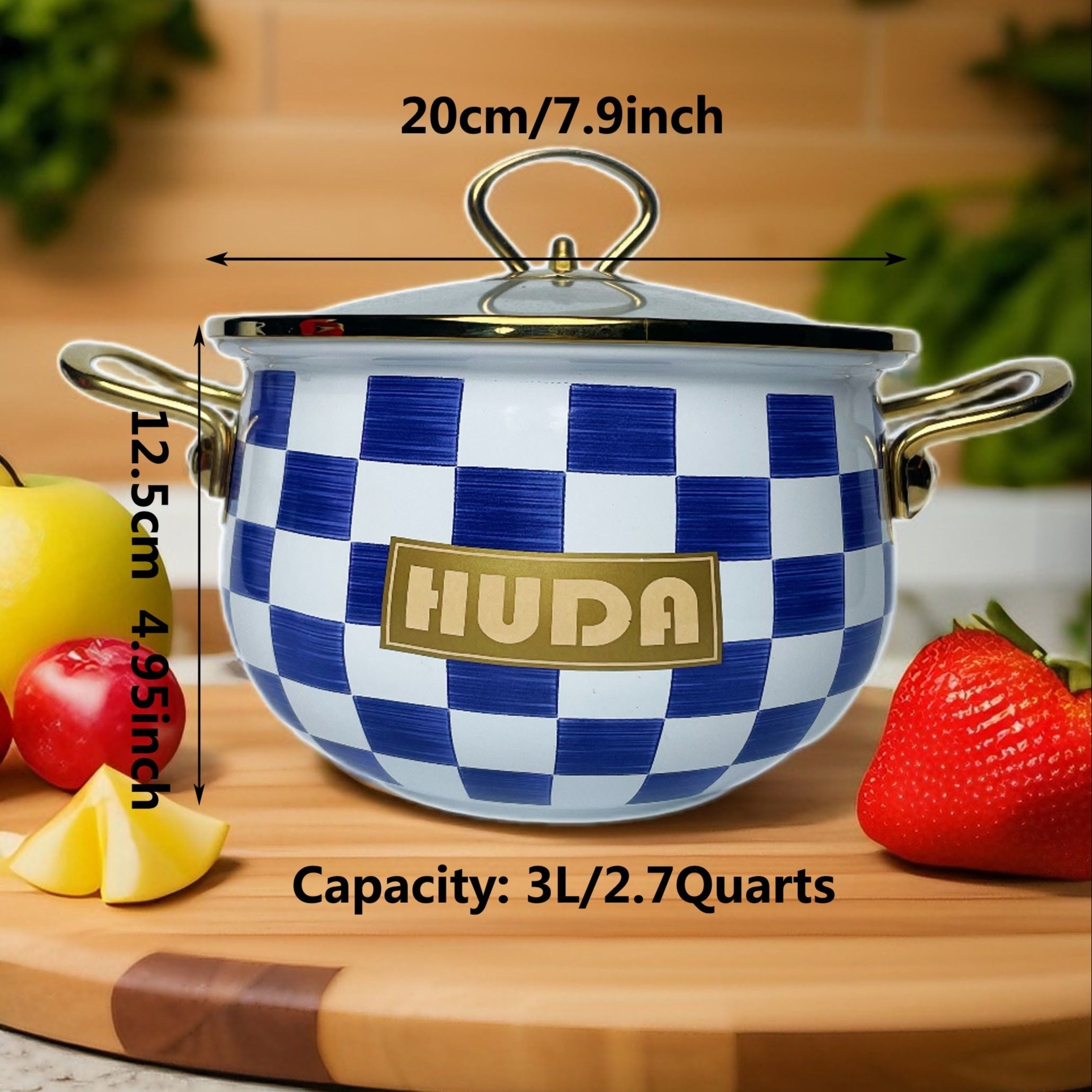 Enamel Soup and Stew Stockpot Set 2.8L Thick Grid Design Cookware