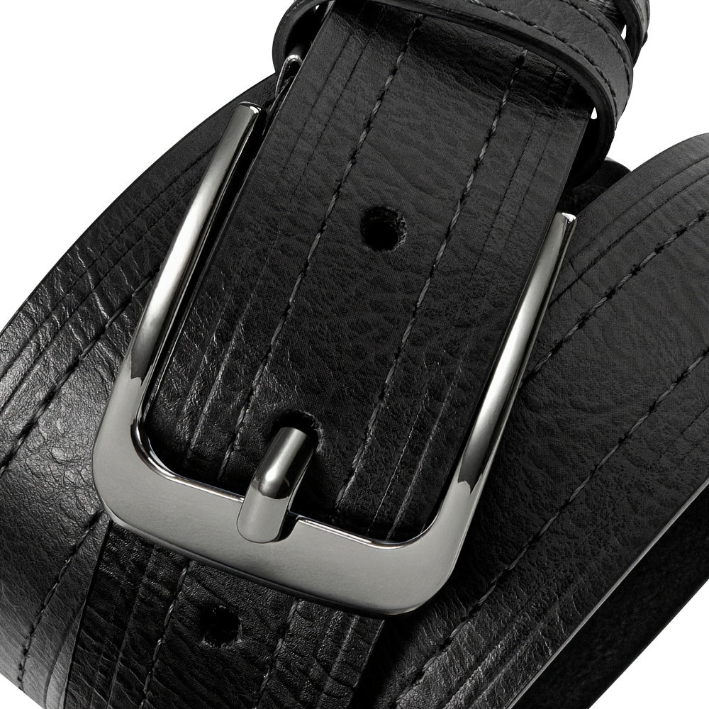 Men's Genuine Leather Belts Adjustable 3.17cm Width Square Buckle for Jeans Dress Pants Black Brown Set