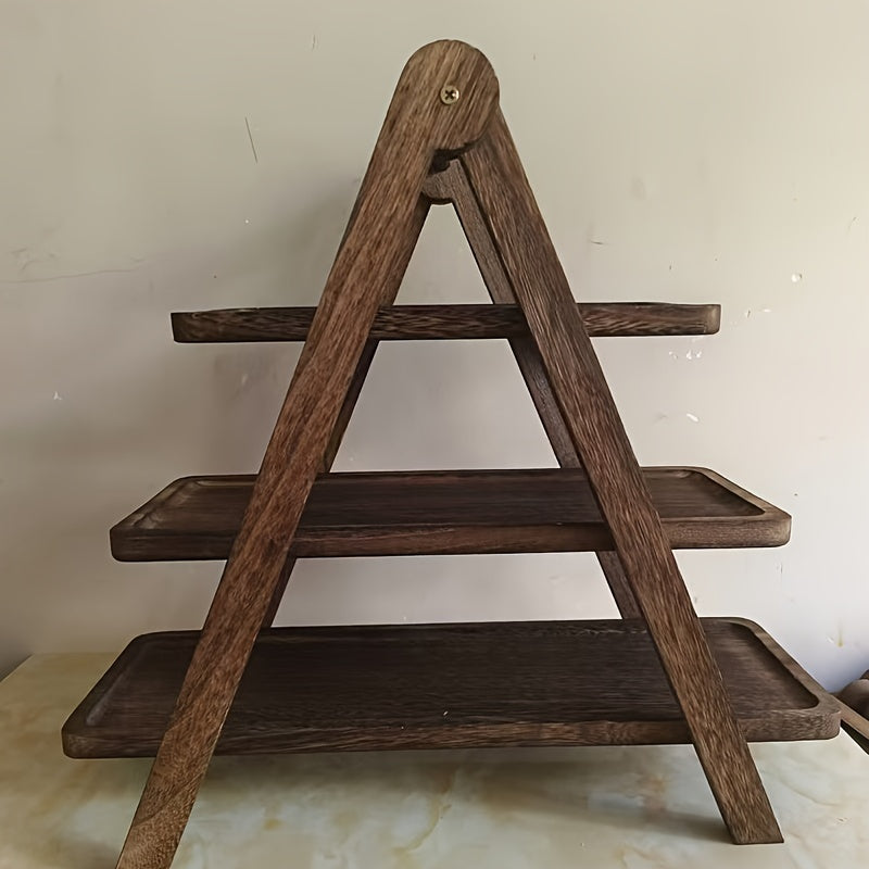 3-Tier Acacia Hardwood Serving Tray for Kitchen Organization Buffet Display