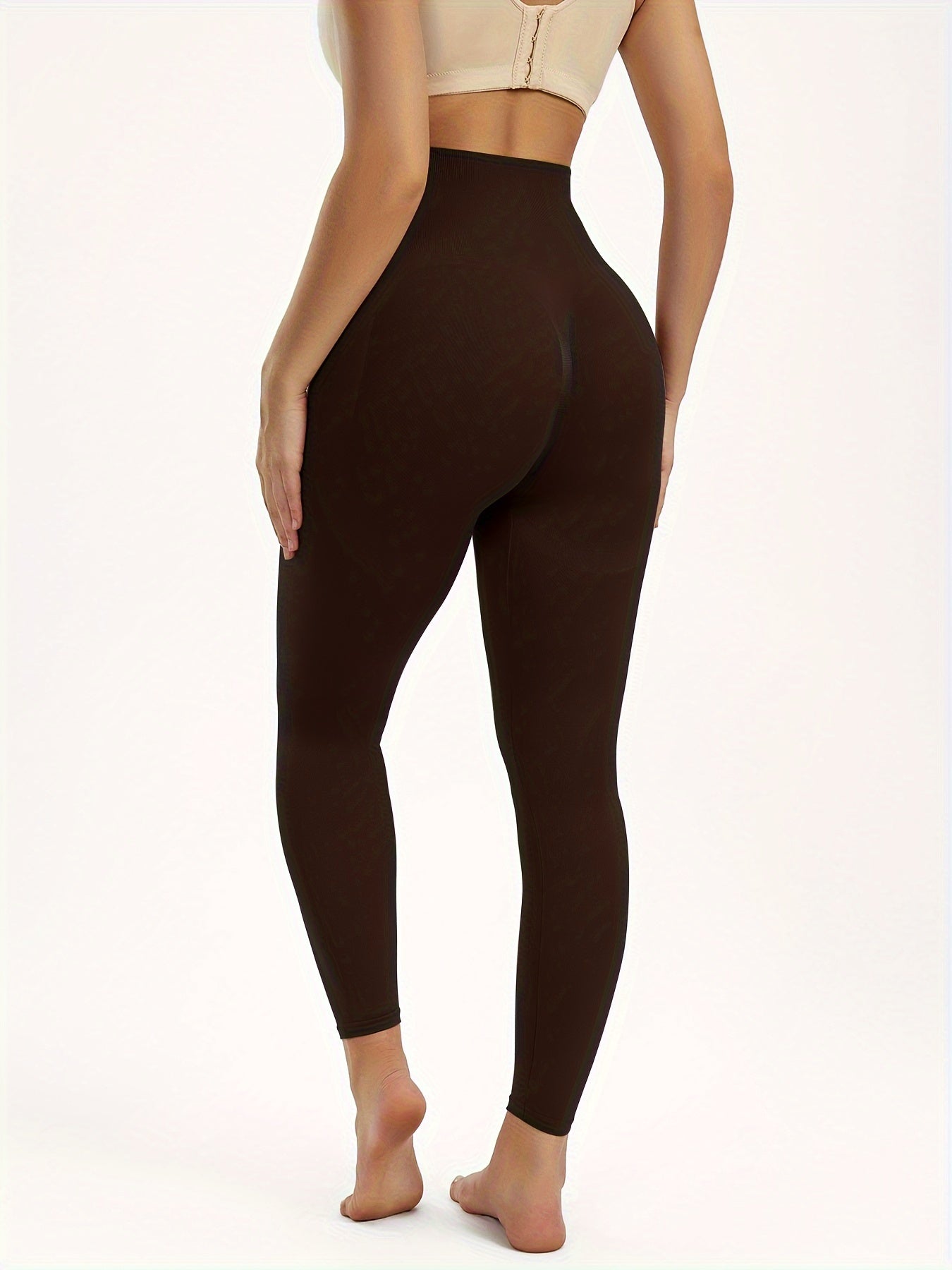 Women's High Waist Shaping Leggings Tummy Control Butt Lift Seamless Brown Yoga Running Casual
