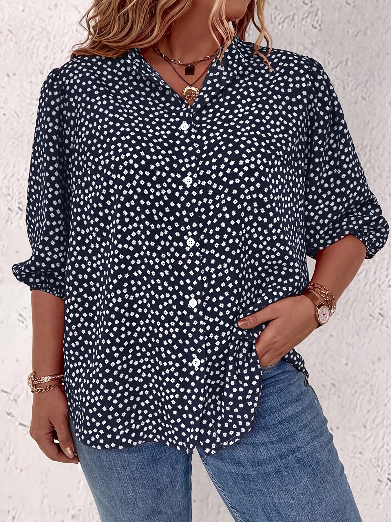 Plus Size Women's Floral Print Casual Shirt for Outings