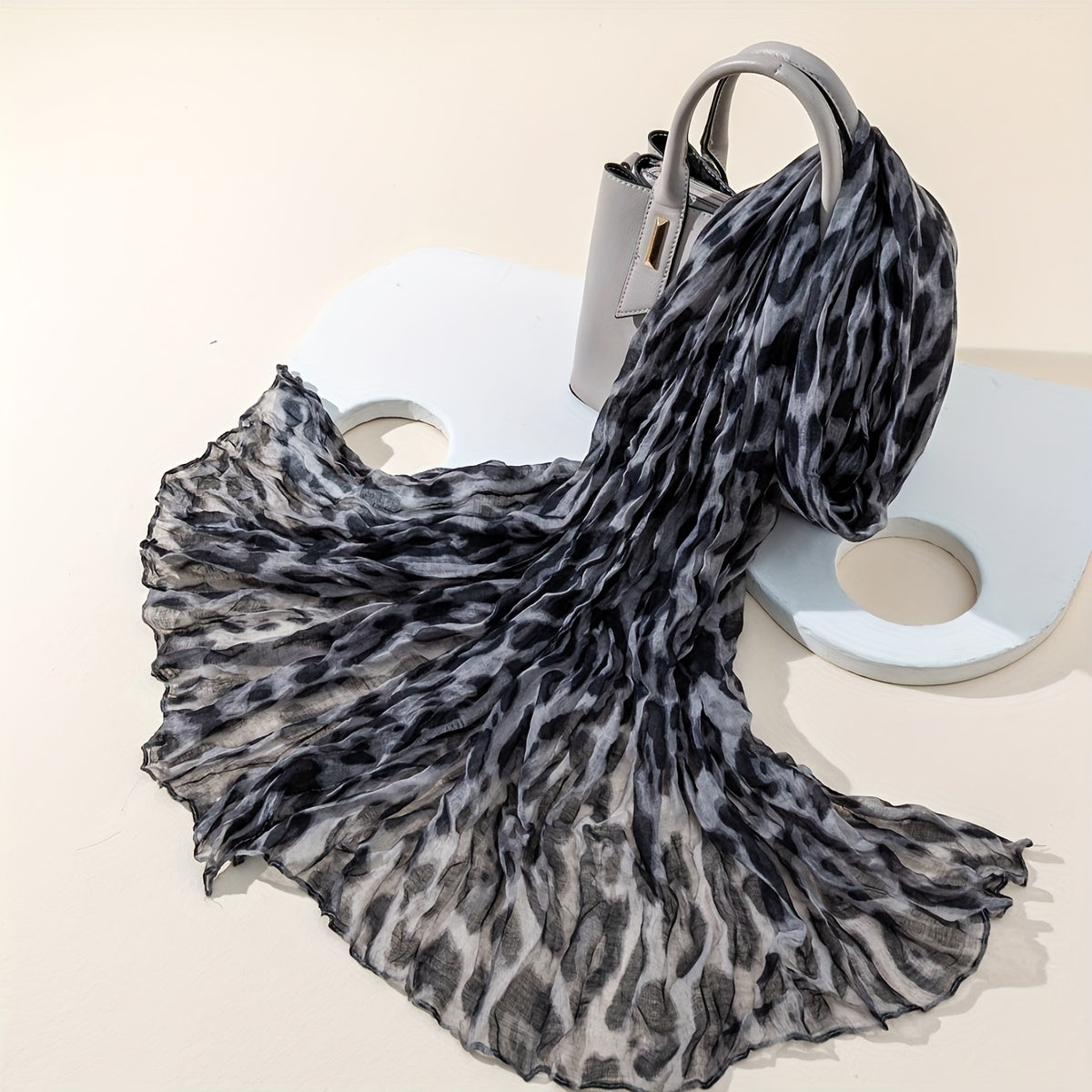 Leopard Print Chiffon Scarf for Women Polyester Lightweight Sun-Resistant Fashion Accessory