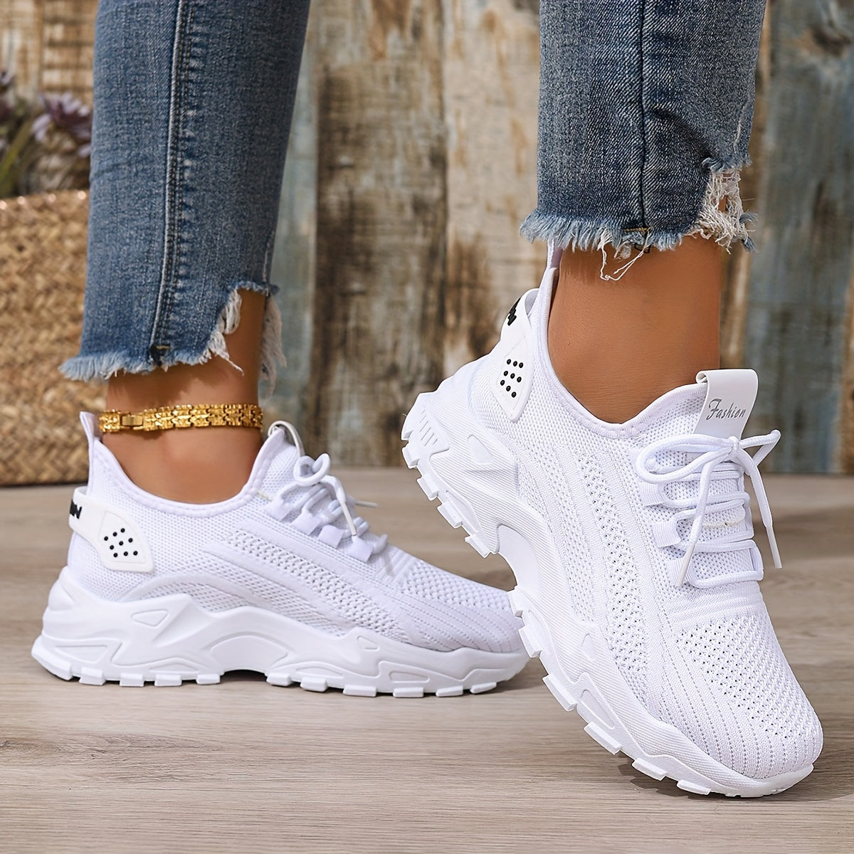Women's White Mesh Breathable Running Shoes, Lightweight Casual Sneakers