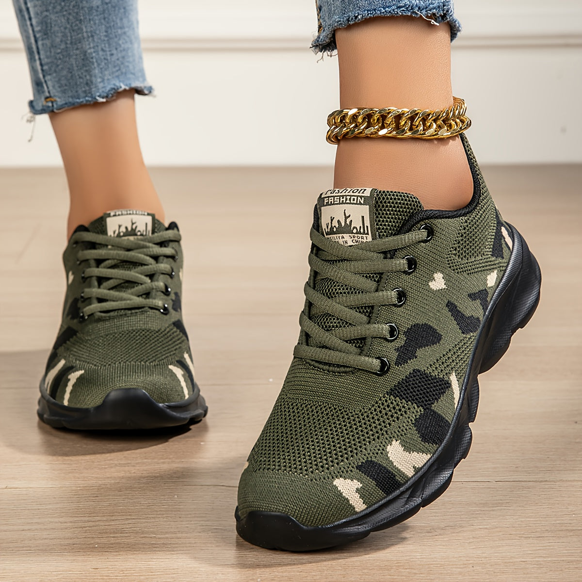 Women's Camouflage Mesh Sneakers Lightweight Slip-Resistant Walking Shoes