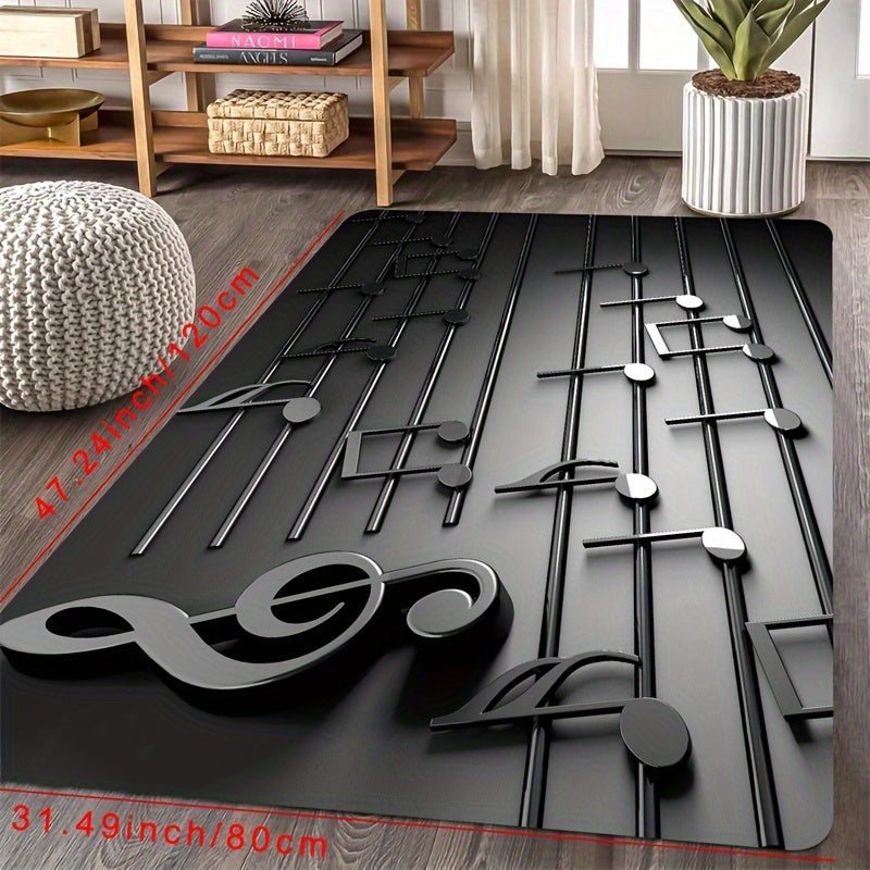 3D Musical Note Rug Non-Slip Lightweight Machine Washable Polyester for Living Room Bedroom Entrance