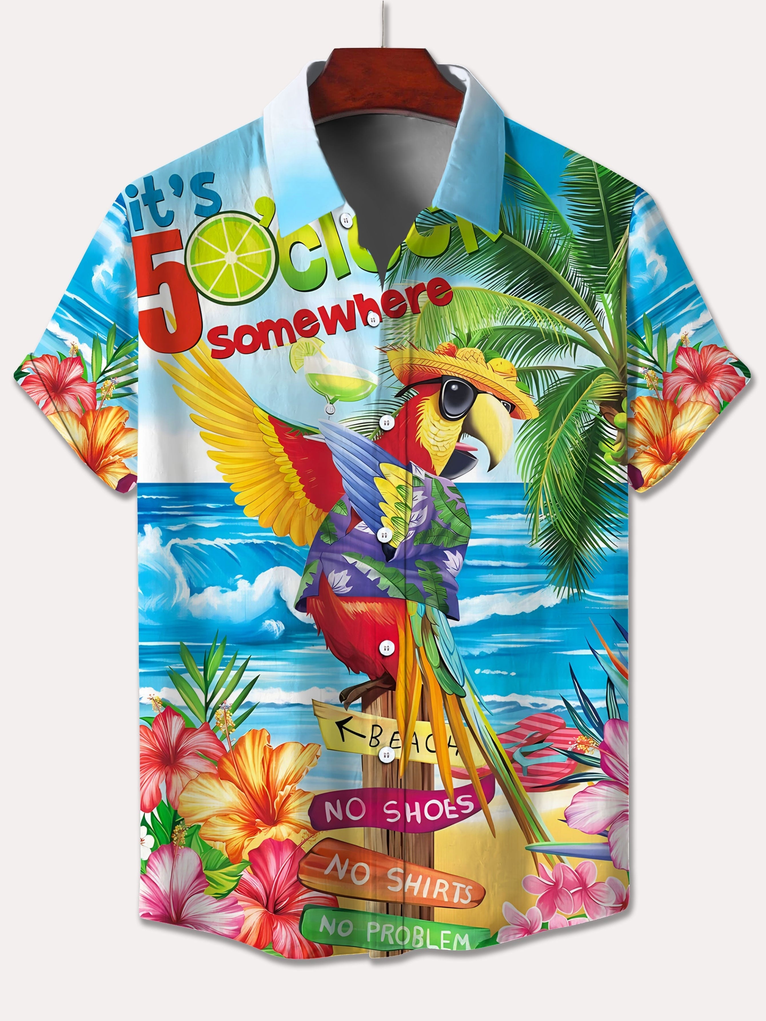 Plus Size Hawaiian Shirt for Men with Parrot Graphic Short Sleeve Summer Casual