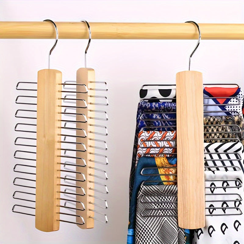 Wooden Tie Organizer with Belt Rack and 20 Hooks for Accessory Storage