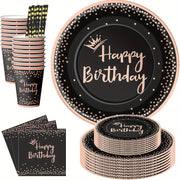 Set of 10 Black and Rose Gold Birthday Party Supplies Princess Crown Dinner Plates Napkins Cups Dessert Plates