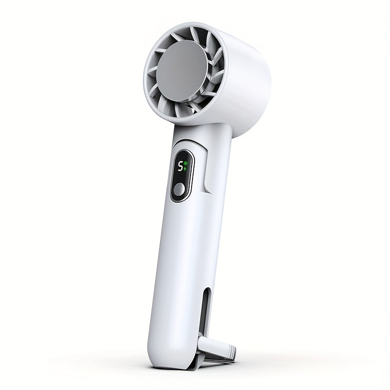 Портативный ручной вентилятор с цифровым дисплеем, 5 скоростей, складной шейкой, внешний аккумулятор