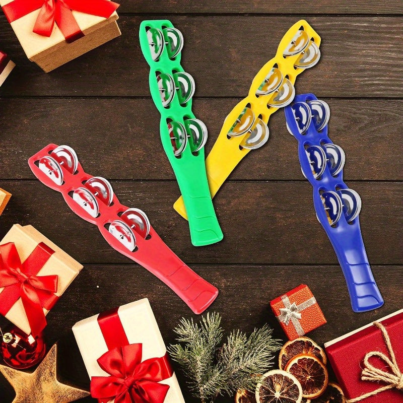 4 Colorful Plastic Jingle Bell Sticks with Metal Rattle Heads Percussion Accessories