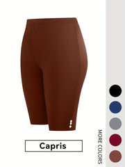 Women's High-Waisted Stretch Capri Leggings Yoga Workout Shorts Solid Color