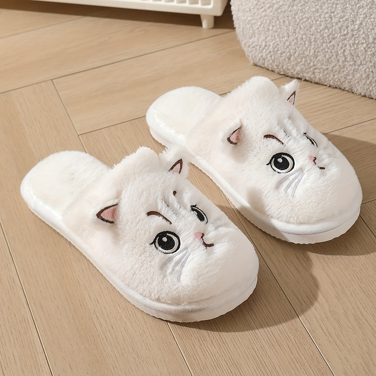 Women's Plush Cat Slippers Indoor House Shoes Non-Slip Cozy EVA Sole