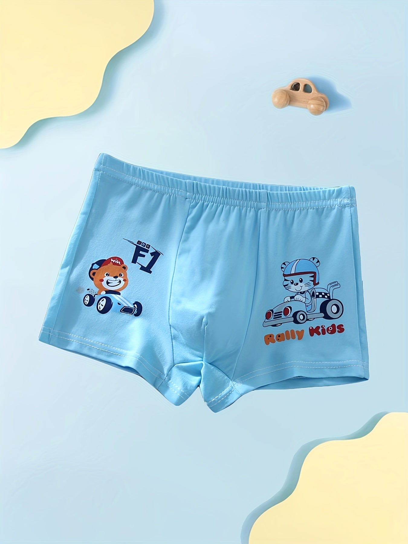 4-Pack Boys' Cartoon Racing Pattern Boxer Briefs Breathable Polyester Knit Active Underwear