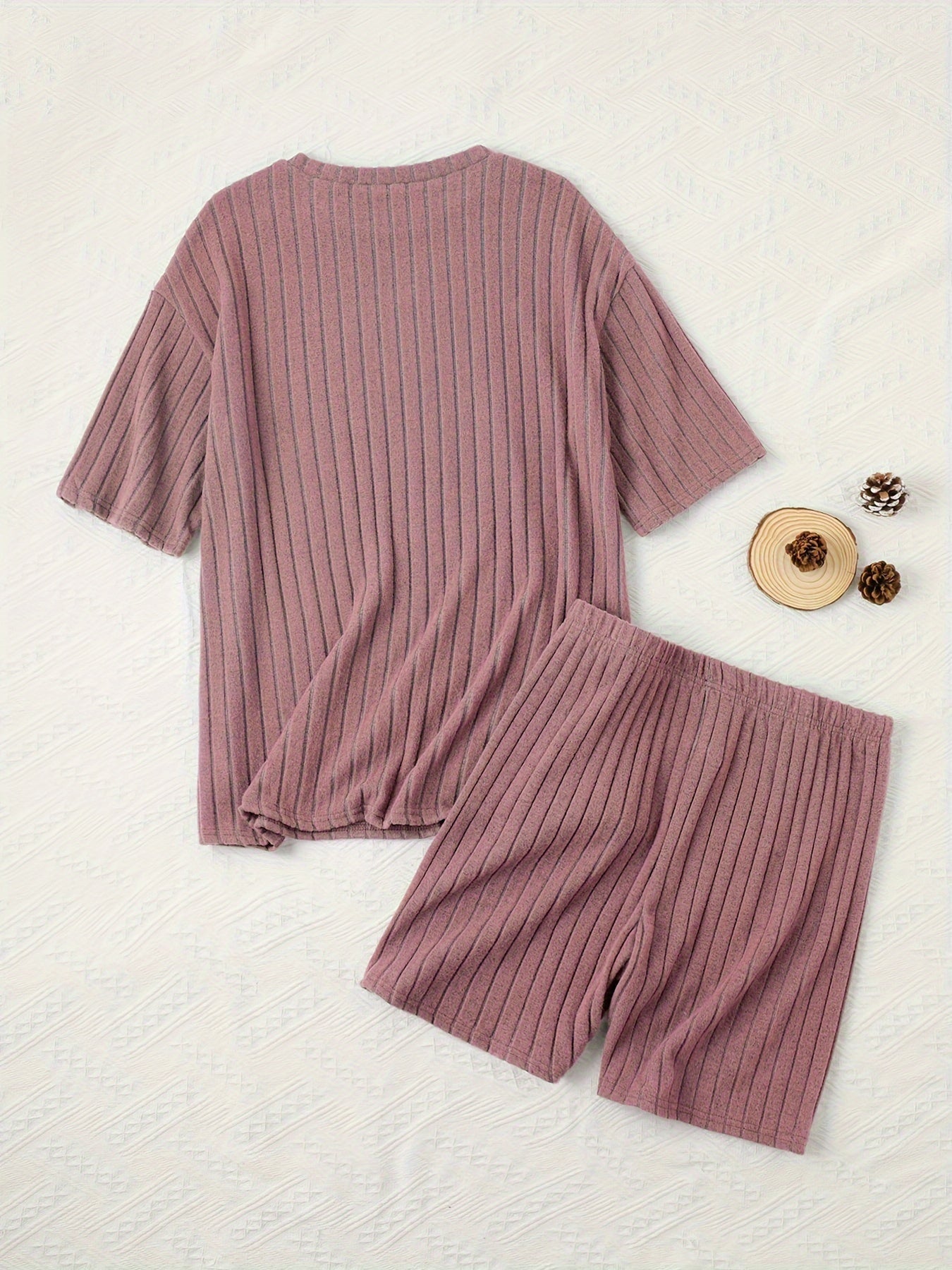 Women's Plus Size Ribbed Lounge Set Shorts & Top Pajamas