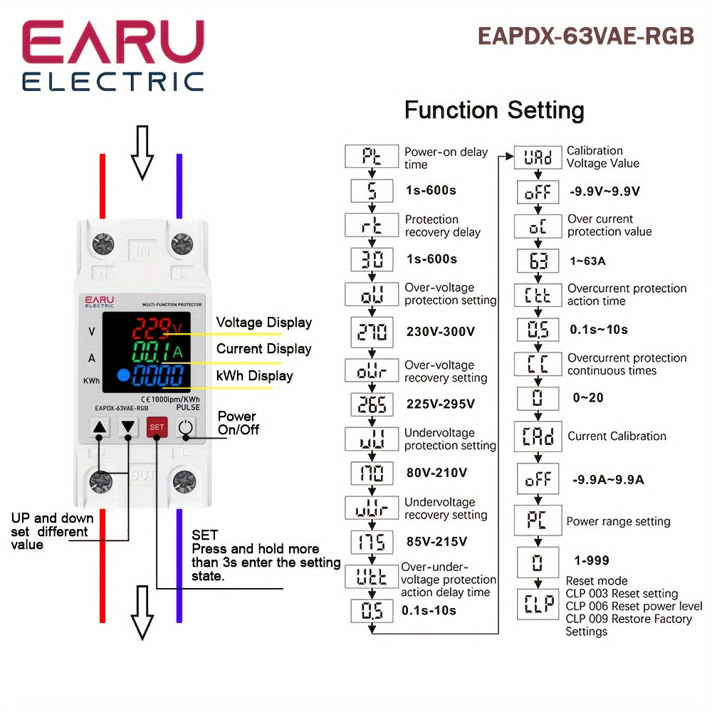 40A 63A Voltage Protector Relay 85V-265V Din Rail Over Under Voltage Safeguard