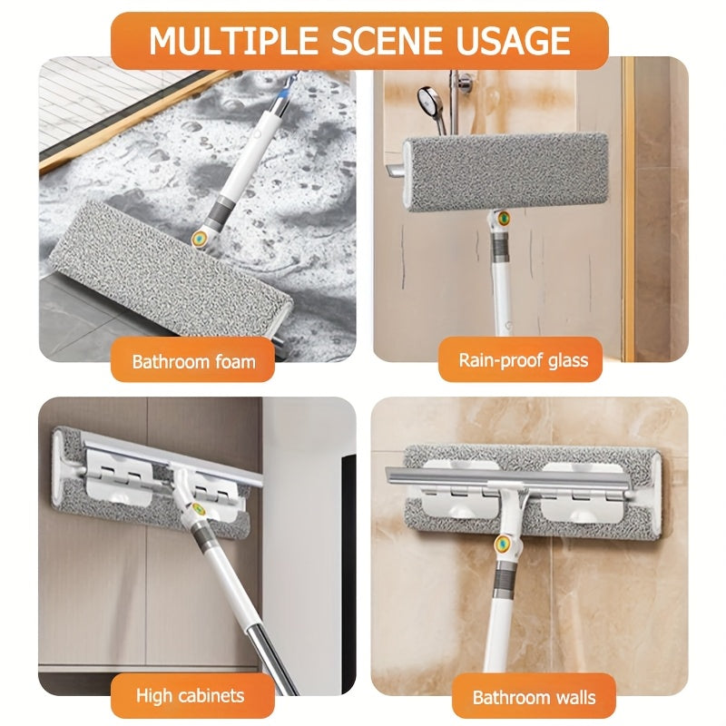 2-in-1 Glass Cleaning Tool 53-Inch Long Handle Squeegee and Brush