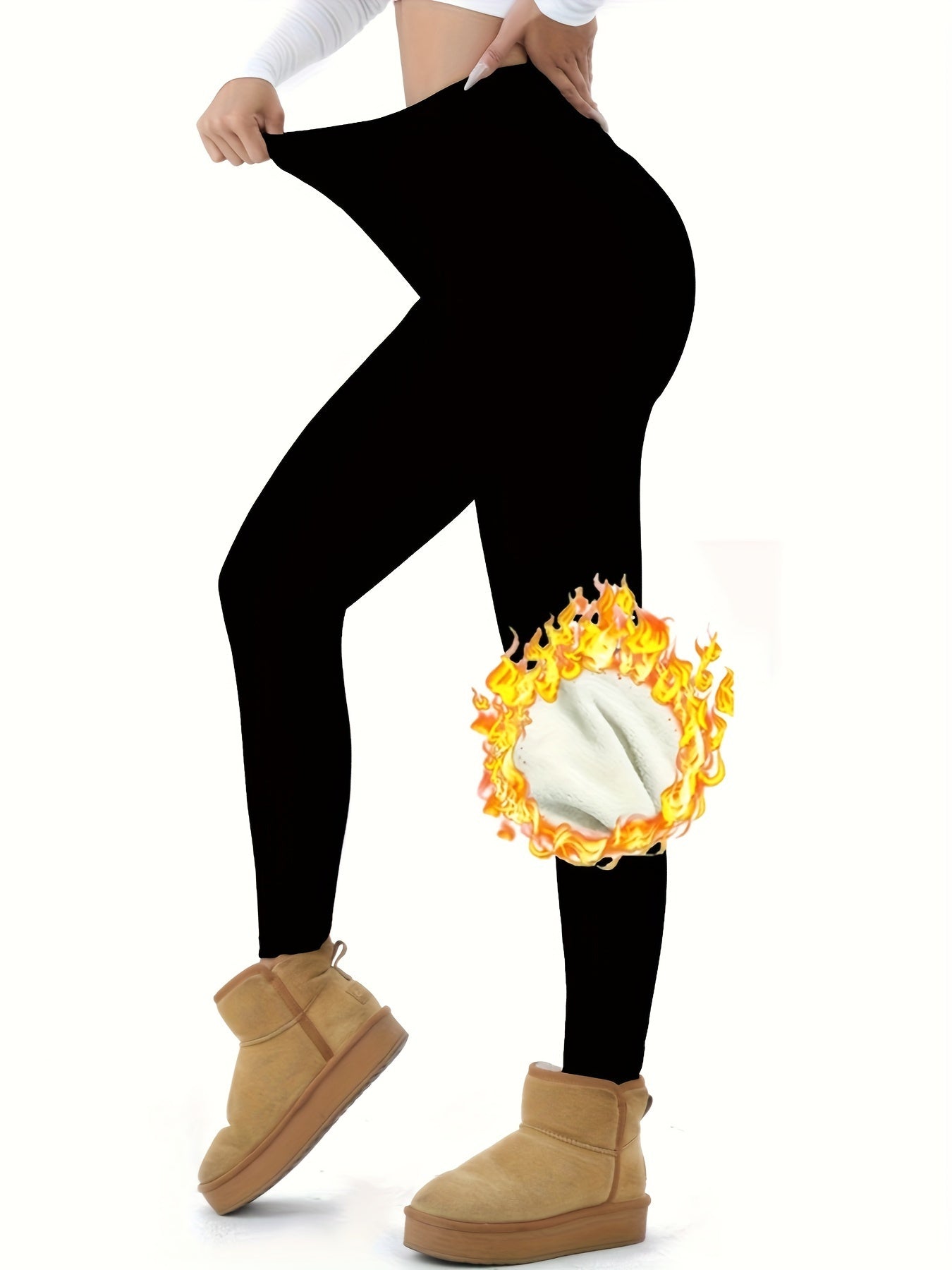 Women's High-Waist Thermal Leggings Knit Fabric Solid Color Fall Winter