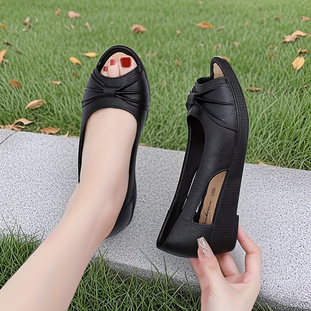 Women's Low Wedge Slide Sandals Soft EVA Peep-Toe Bow Non-Slip Rubber