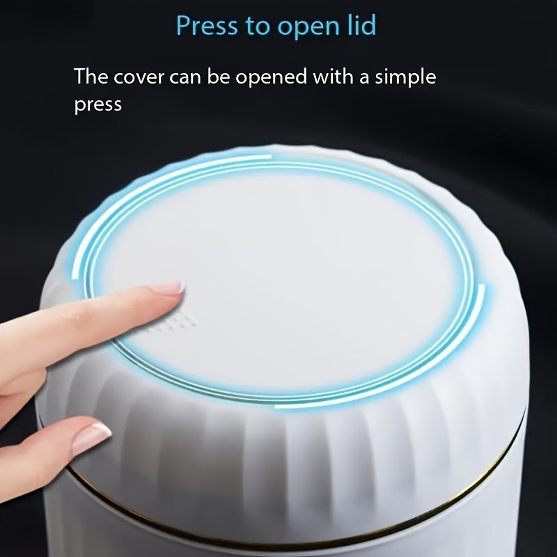 Cubo de basura de escritorio de tipo prensa con tapa, plástico duradero, uso en oficina y en el hogar