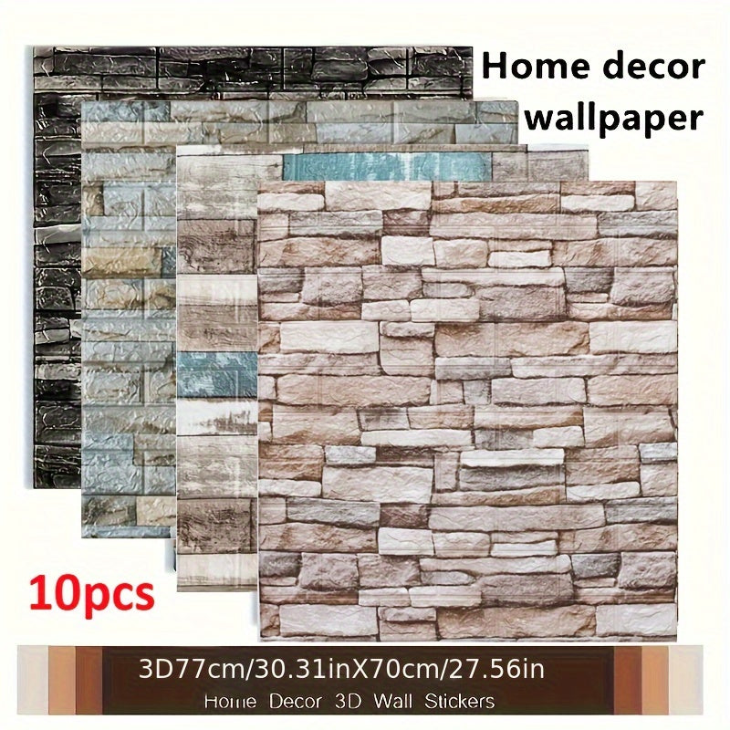 10pcs 70cmX77cm 3D Brick Wall Panels Self-Adhesive Waterproof for Home Decor