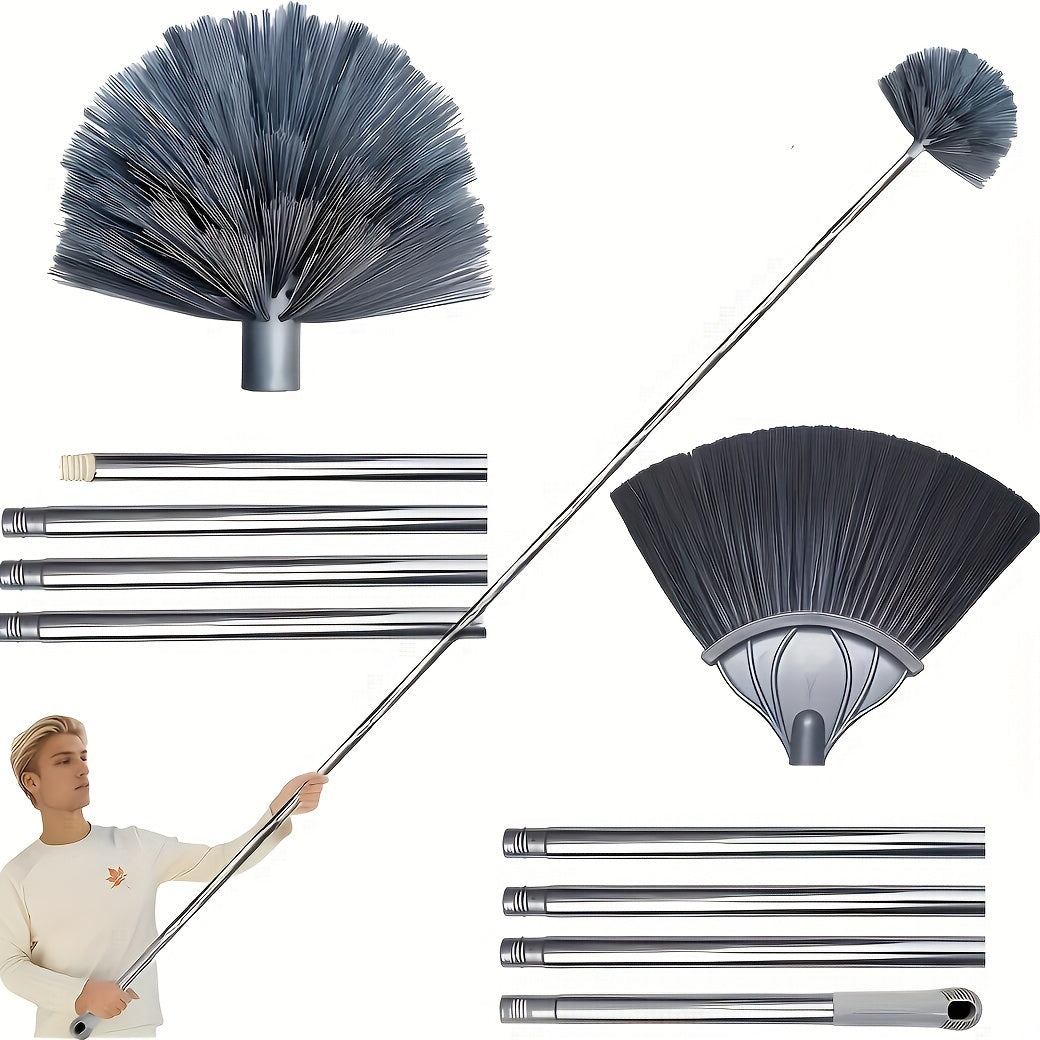 2-in-1 Window Cleaning Brush Set with Extendable 317cm Stainless Steel Pole