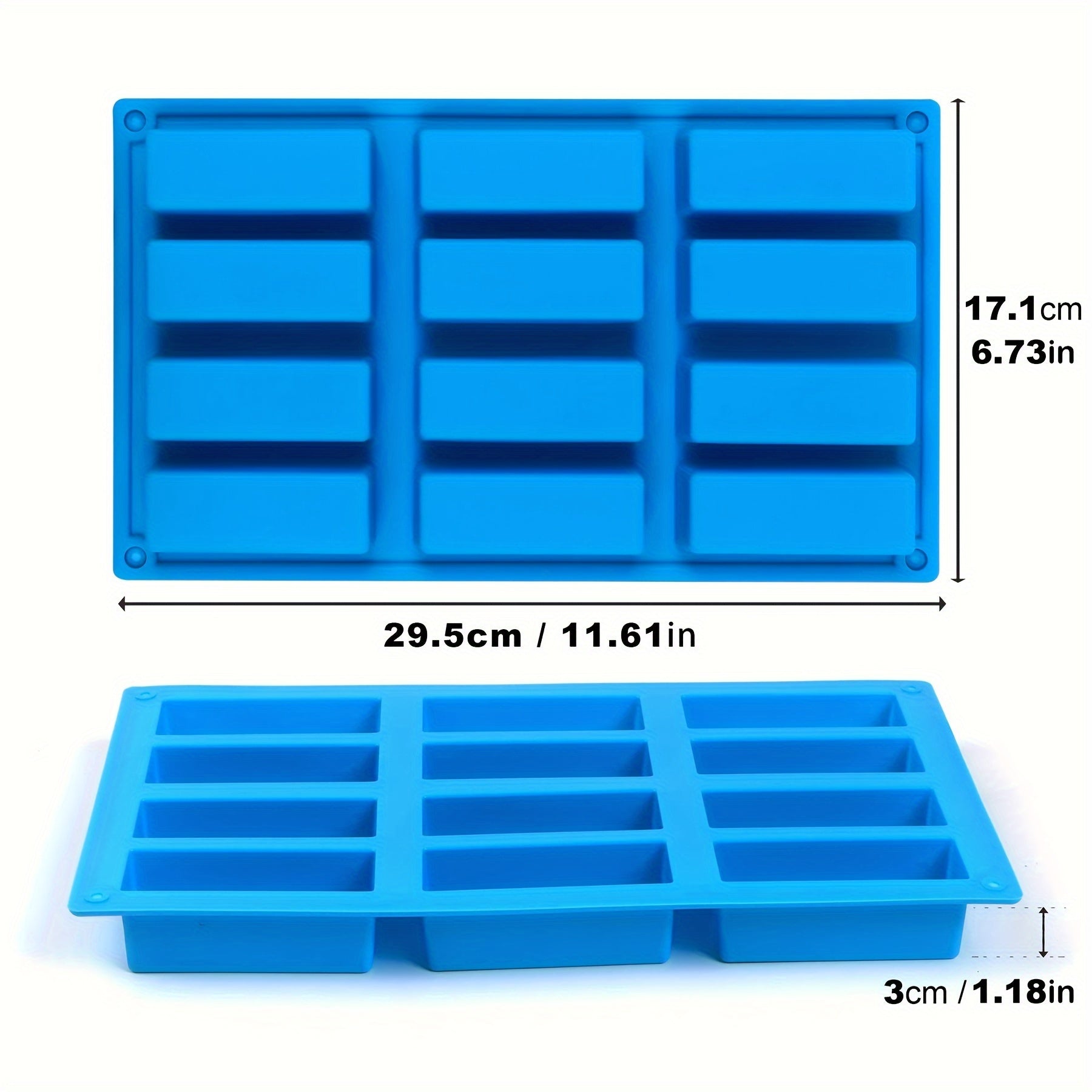Silicone Mold 12-Cavity Large Rectangles for Energy Bars, Chocolate, Bread