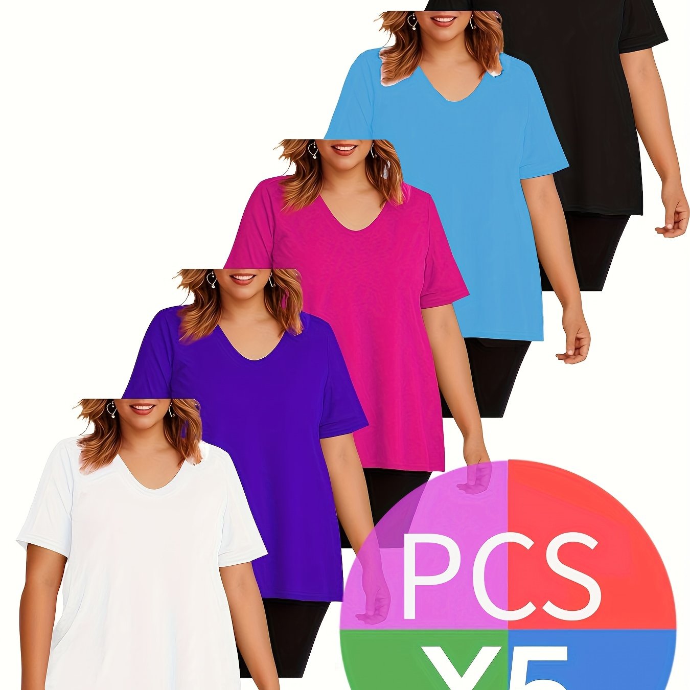 Women's Plus Size T-Shirts Pack Soft Breathable Short Sleeve Casual Top