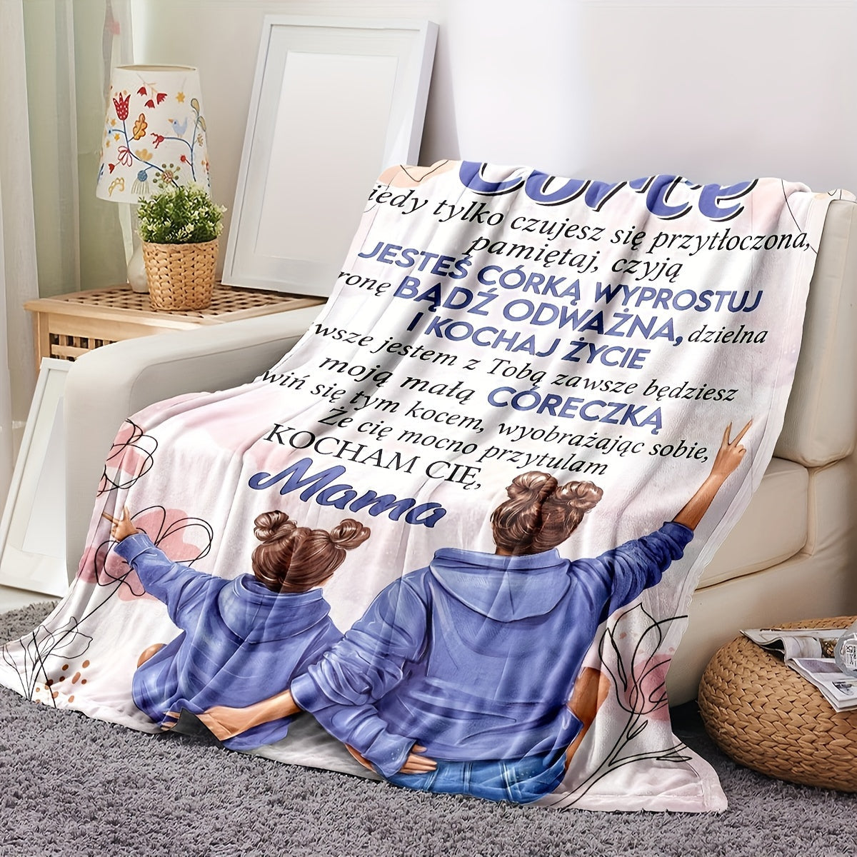 Mother-Daughter Fleece Blanket for Cozy Snuggling Warm Throw Bed Couch