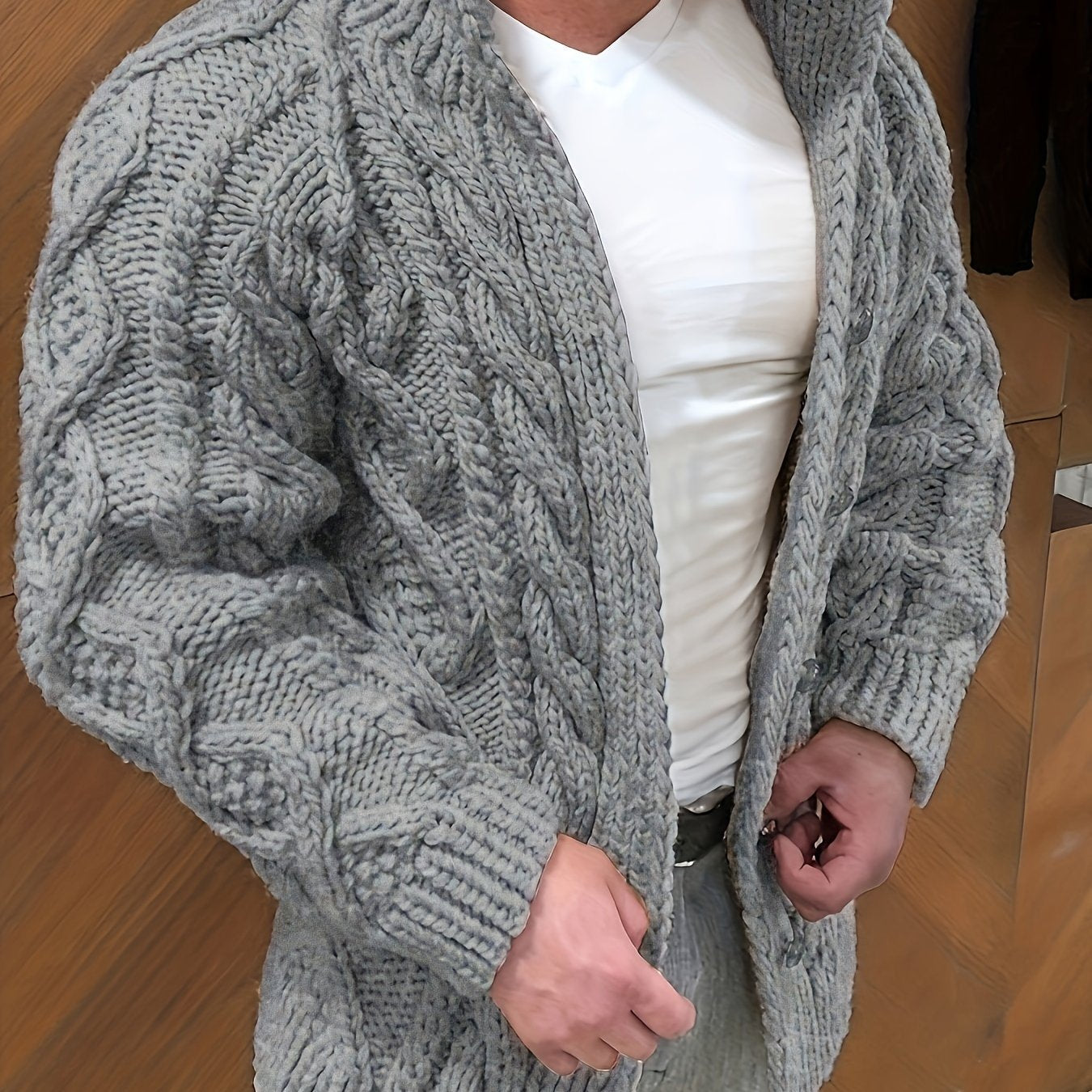 Erkaklar uchun plussiz viscose kardigan, to'g'ri bo'yinli, qattiq rangda, kuz/qish mavsumi uchun o'rtacha cho'ziladigan mato. 100% viscose uzun qo'lqonli sviter jakketi.