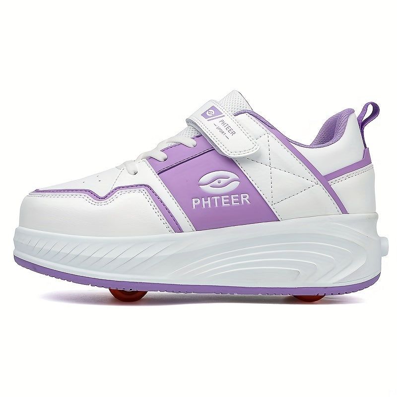 Girls Low Top Skate Shoes with Wear-Resistant Anti-Slip Wheels for Indoor Outdoor All-Season