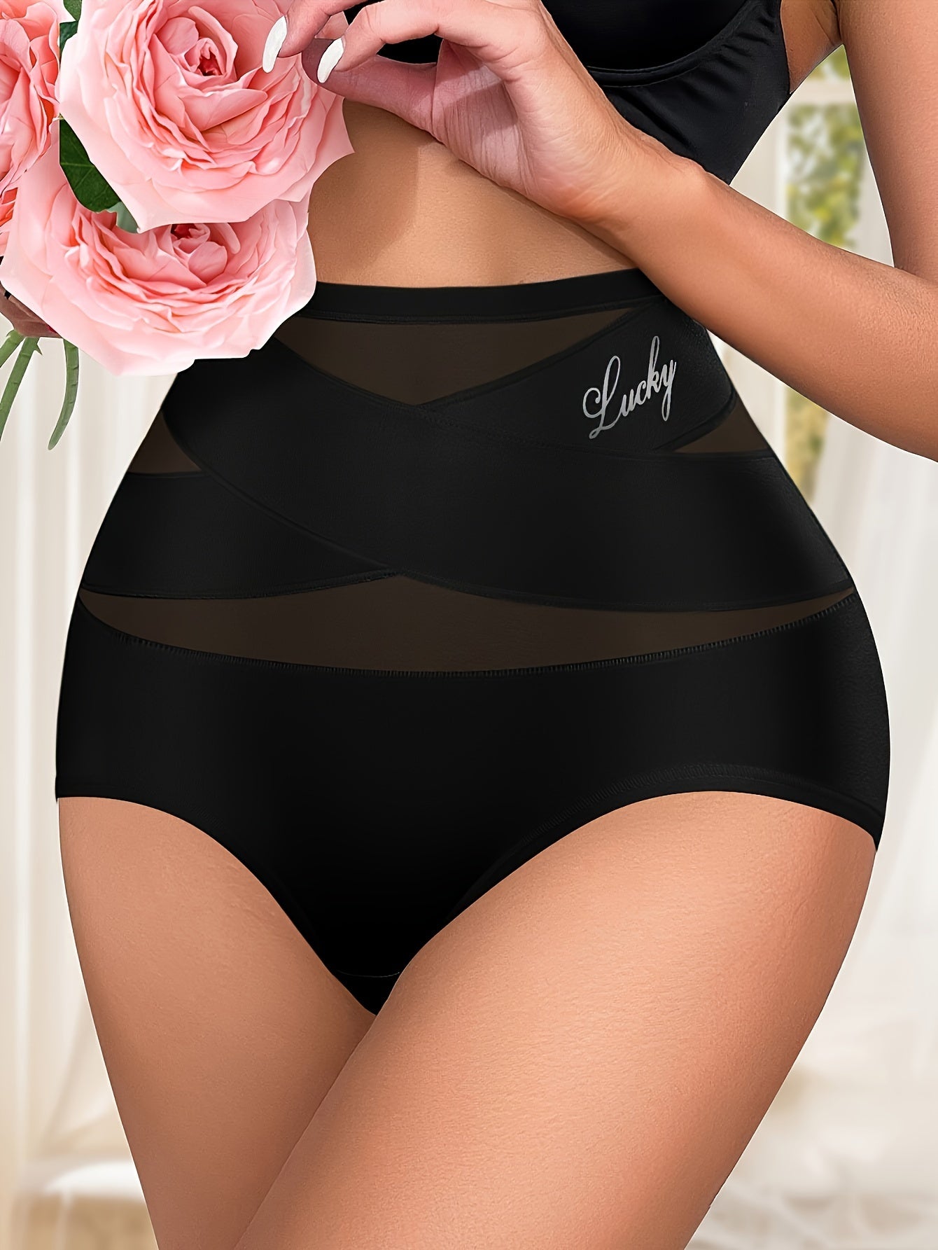 Women’s High-Waisted Mesh Underwear with Body Sculpting Design