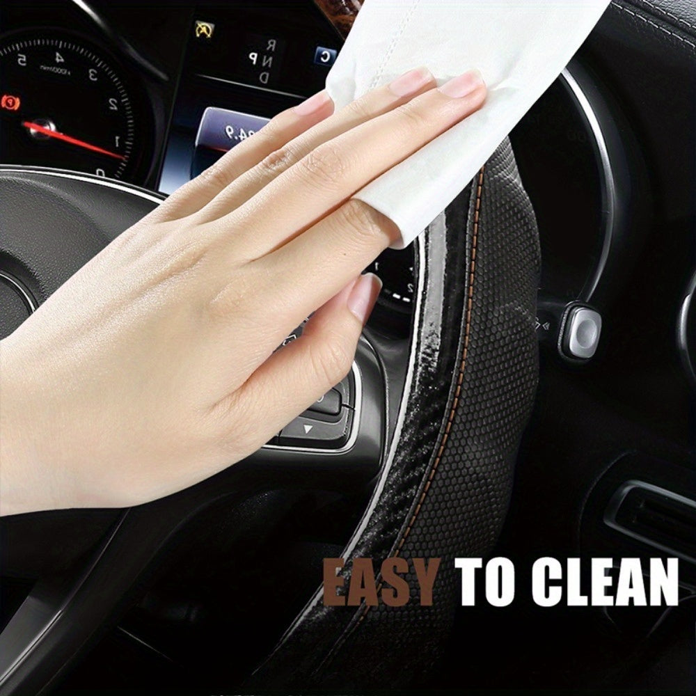 Universal Wooden and Faux Leather Steering Wheel Cover Non-Slip Breathable Durable