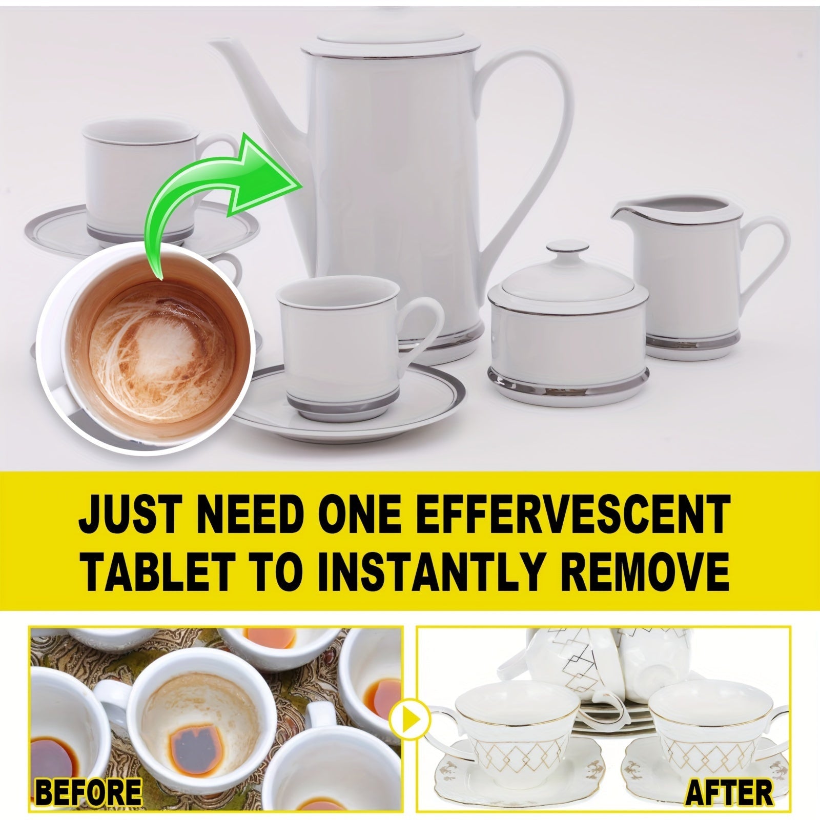 Gazlangan Qahva Izlarini Yuvish Tabletkalari, Chidamli Izlarni Tozalash uchun
