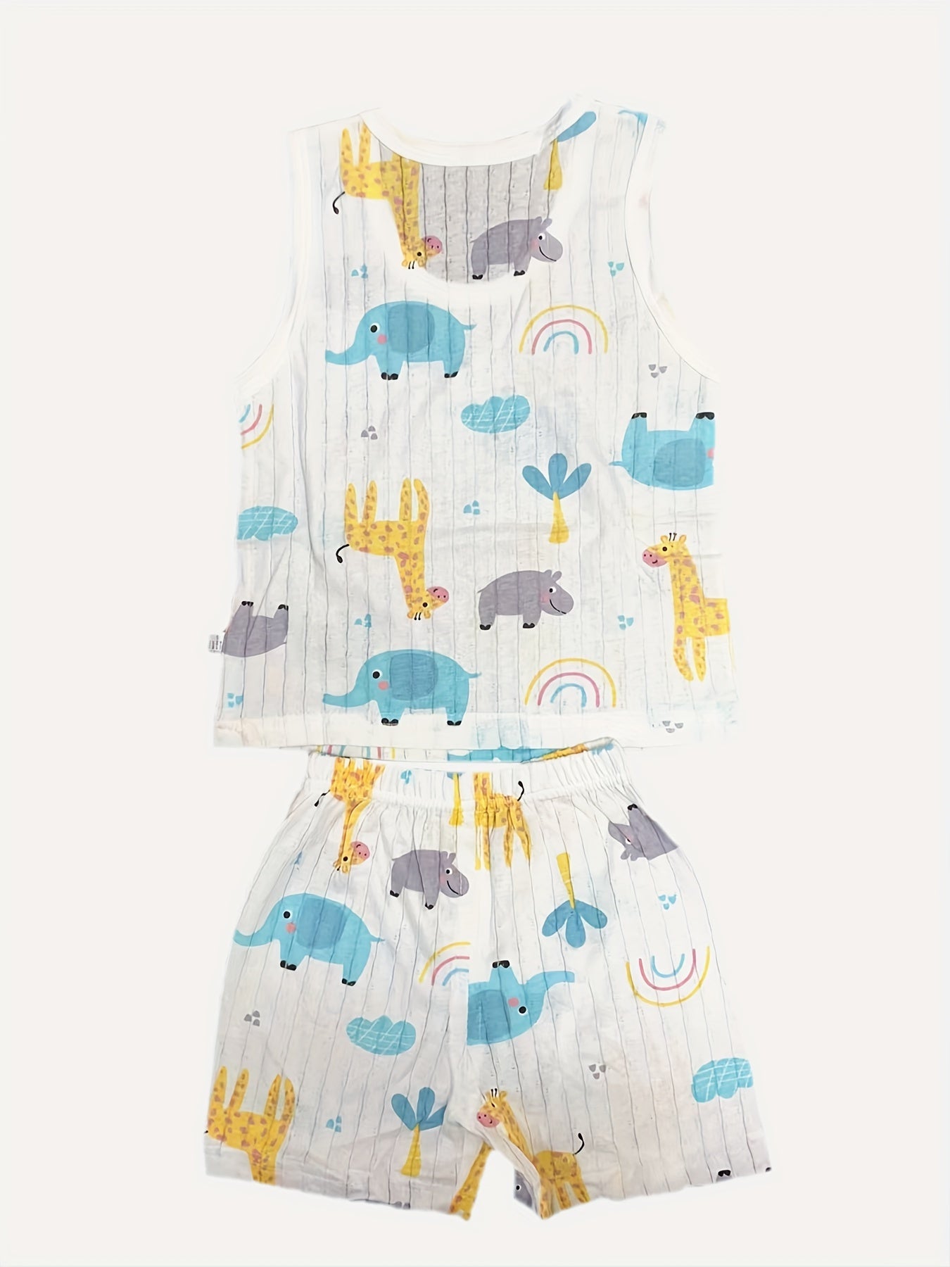 Kids' Cotton Cartoon Bear Print Underwear Set for Boys Summer Sleeveless Top and Shorts