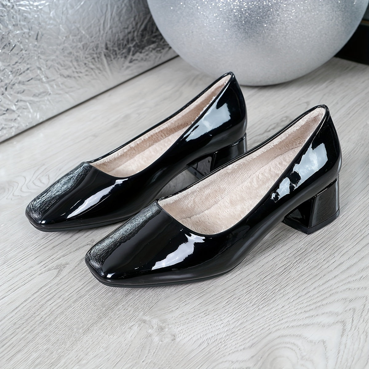 Women's Synthetic Square Toe Low Block Heel Shoes Flats Casual Formal