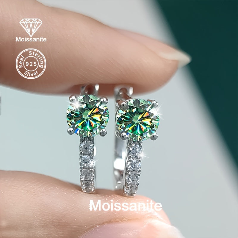 Pendientes de aro de moissanita azul verdosa de 2 quilates en plata de ley para mujer