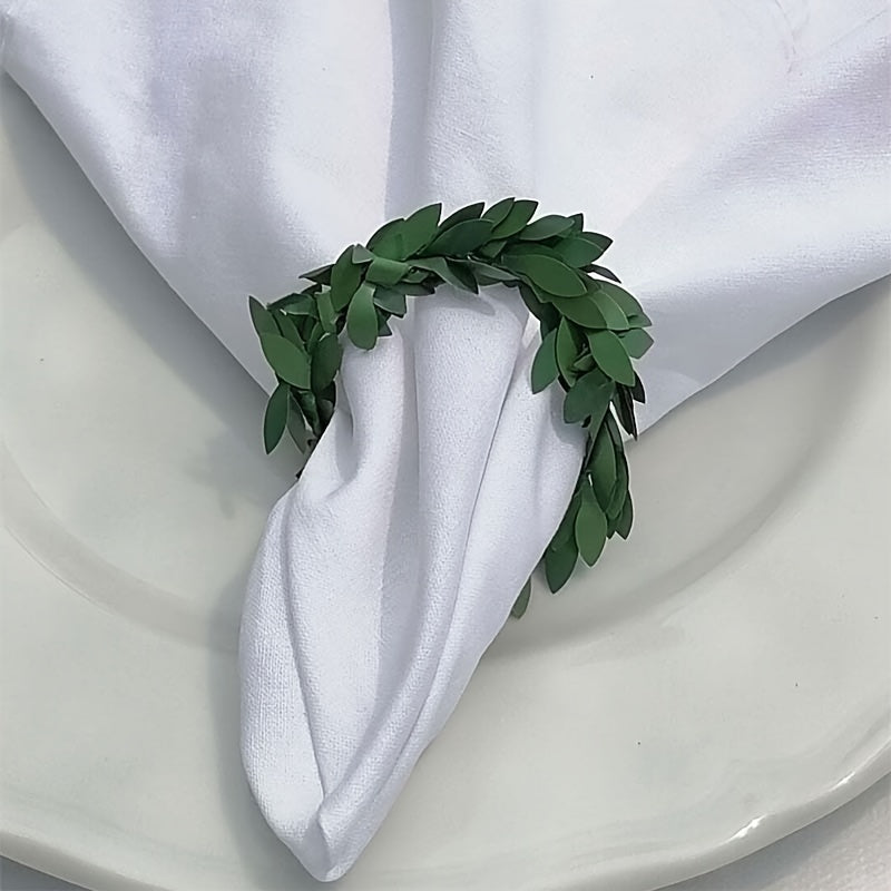 Green Leaf Rattan Napkin Rings Set for Table Decoration and Occasions
