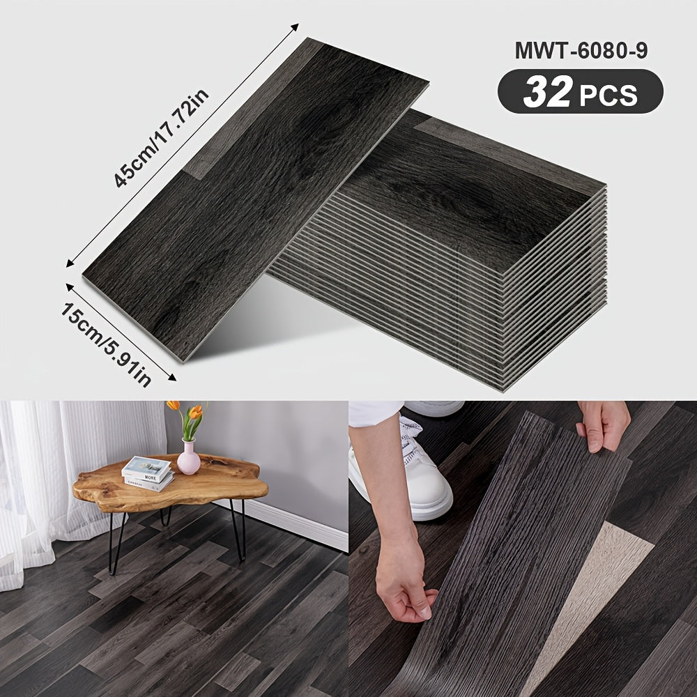 32-Pack Vinyl Flooring Tiles 15x45cm Self-Adhesive Wood Grain Stripes Indoor