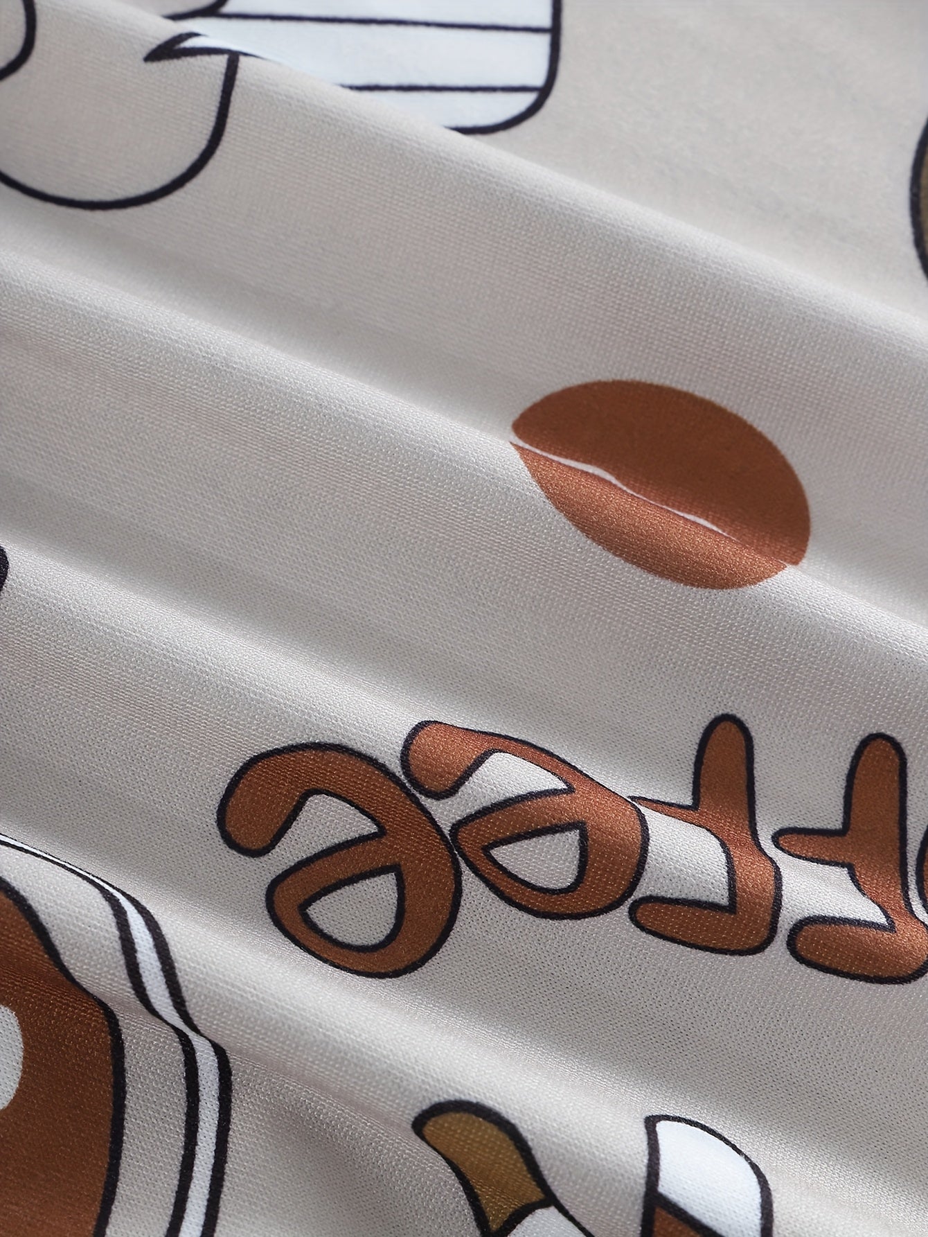 Plus Size Women’s Coffee Print Pajama Set Knit Polyester Elastane Sleepwear