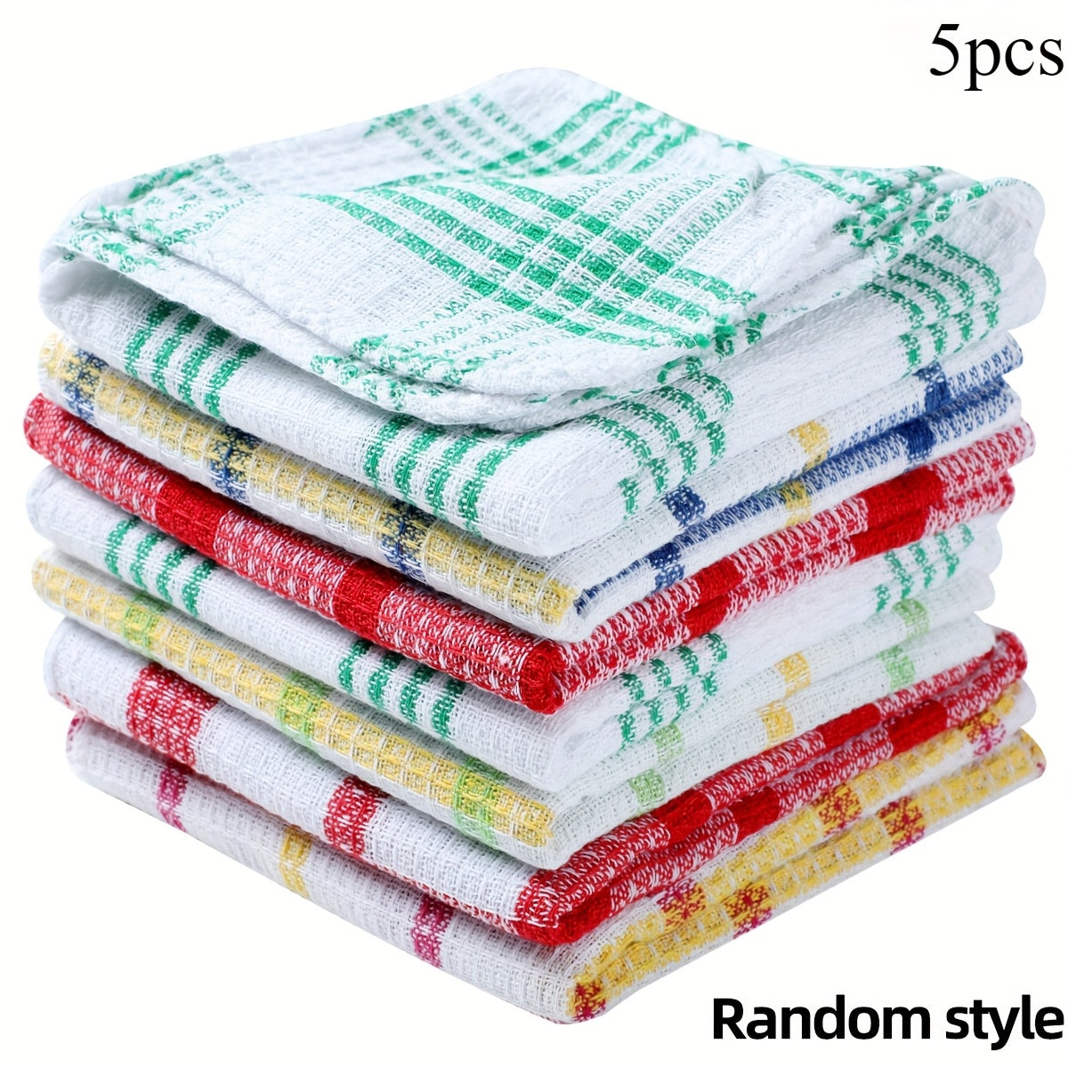 Set of 5 Waffle Weave Kitchen Towels Quick-Drying Dish and Hand Towels Rustic Space Design