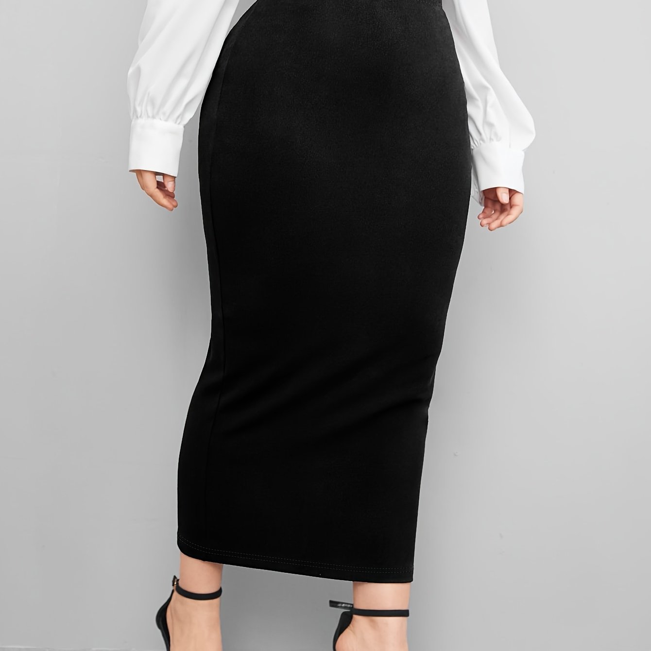 Women's Black Knit Pencil Skirt High Waist Slim Fit Fall Winter Office