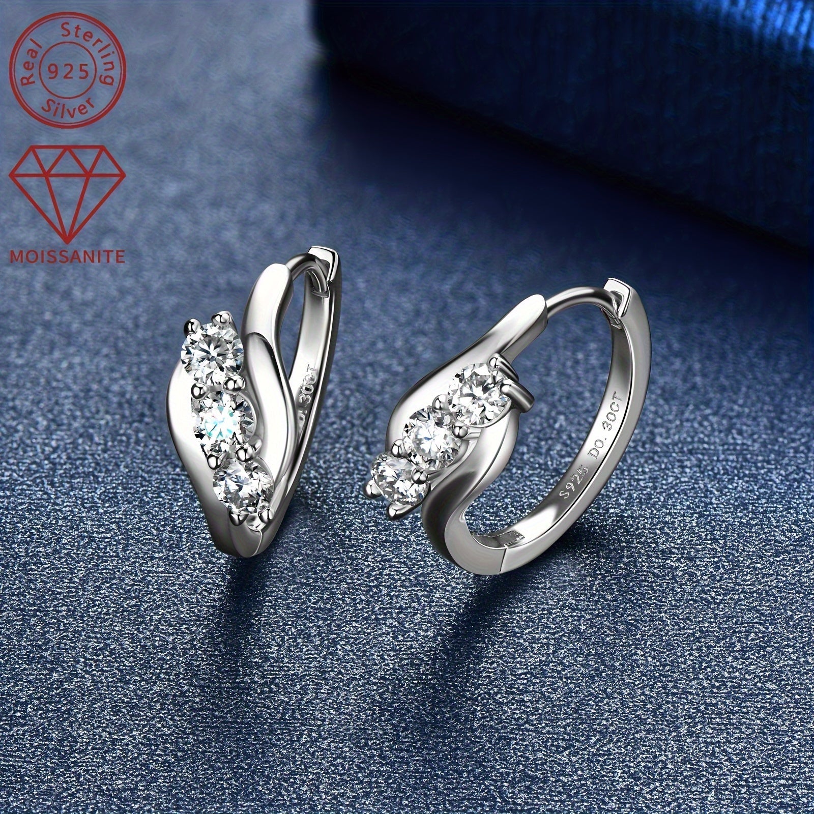 Sterling Silver Hoop Earrings 0.6ct Moissanite 3mm Jewelry Gift