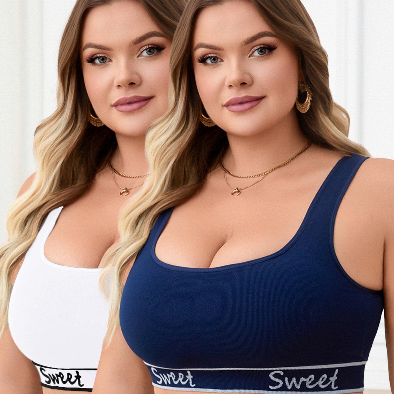 Women's Plus Size Seamless Breathable Sports Bras Pack White Navy Supportive Workout Wear