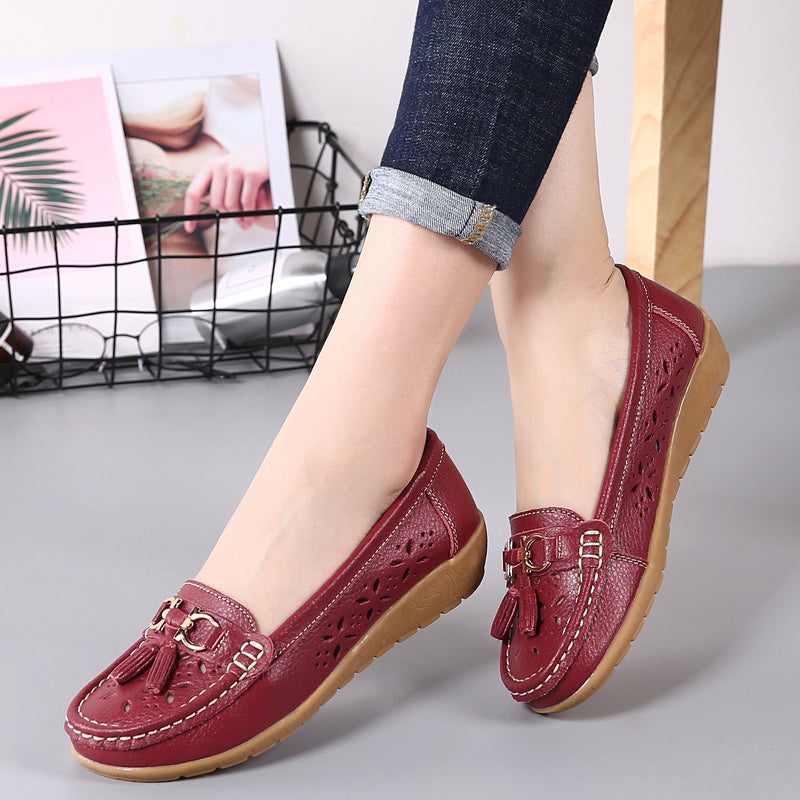 Women's Embroidery Loafers with Metal Tassel Hollow Out Soft Platform Shoes