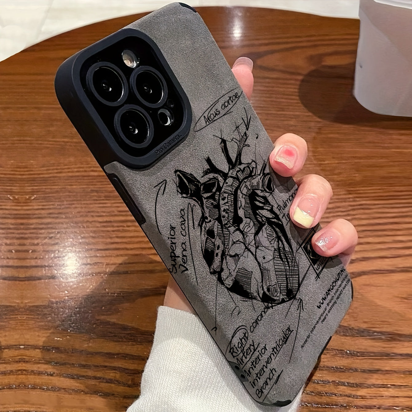 Faux Leather Heart Analysis Flip Phone Case for iPhone 7-15 Shockproof Full Coverage