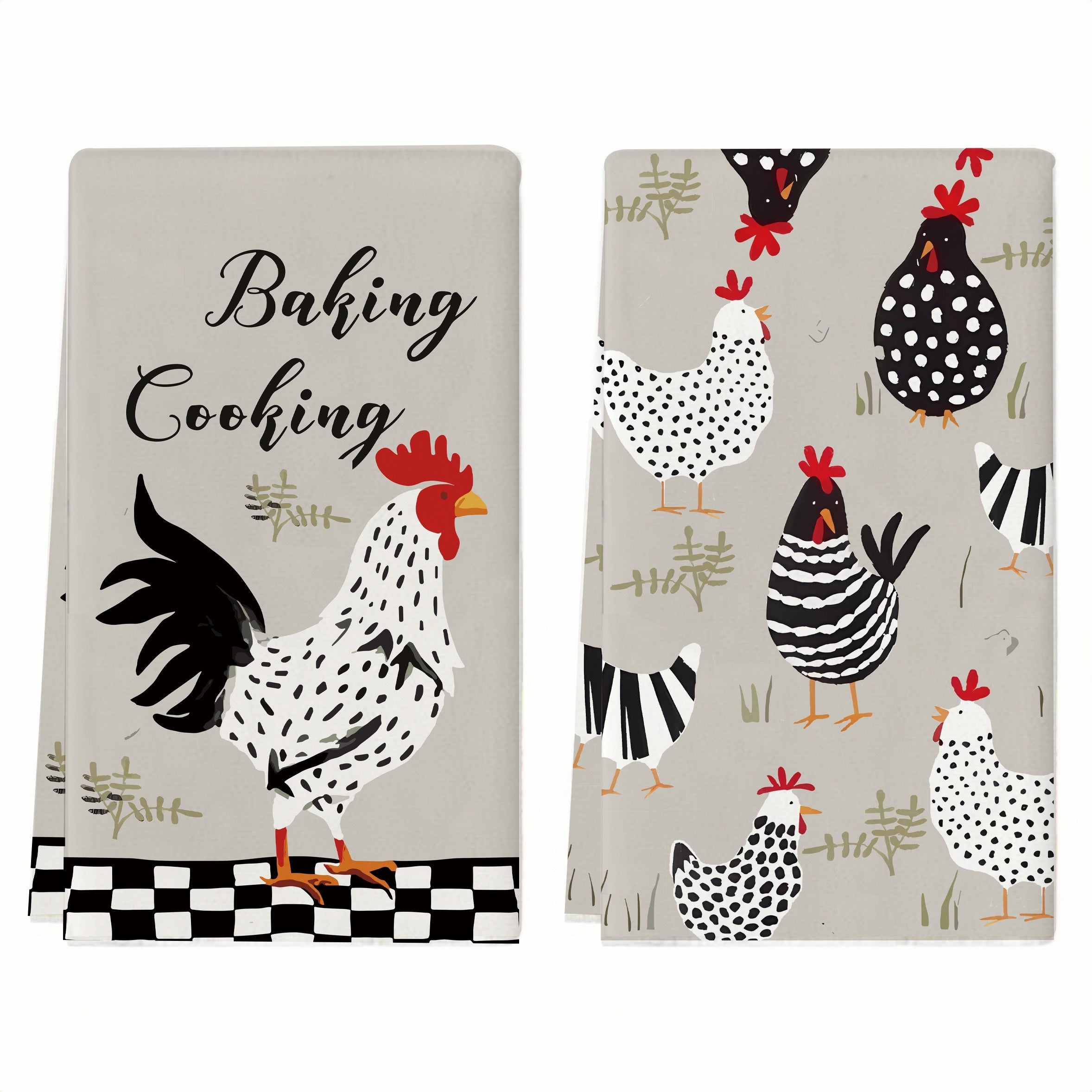 Rooster and Hen Kitchen Velvet Towels Absorbent Decorative Gift-Ready